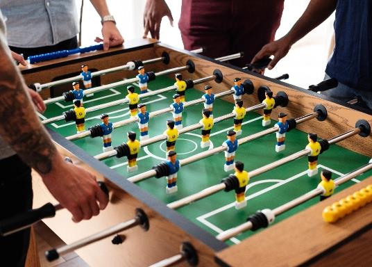 The table football in the games room of the Château Borie Neuve in Badens near Carcassonne